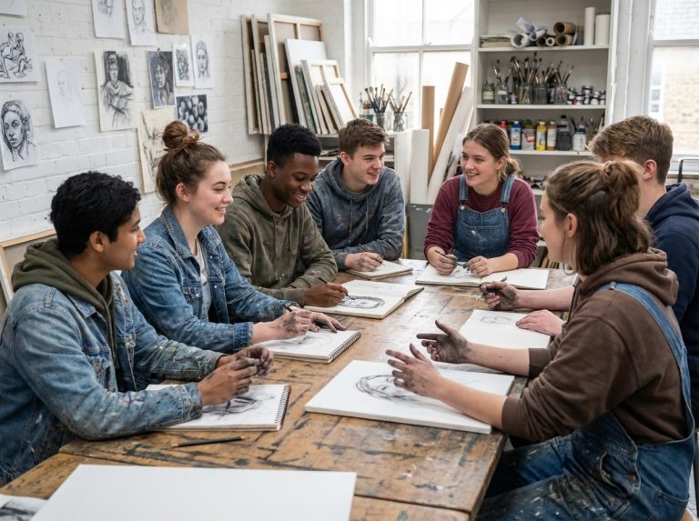Groupe d'étudiants en art dans un atelier créatif
