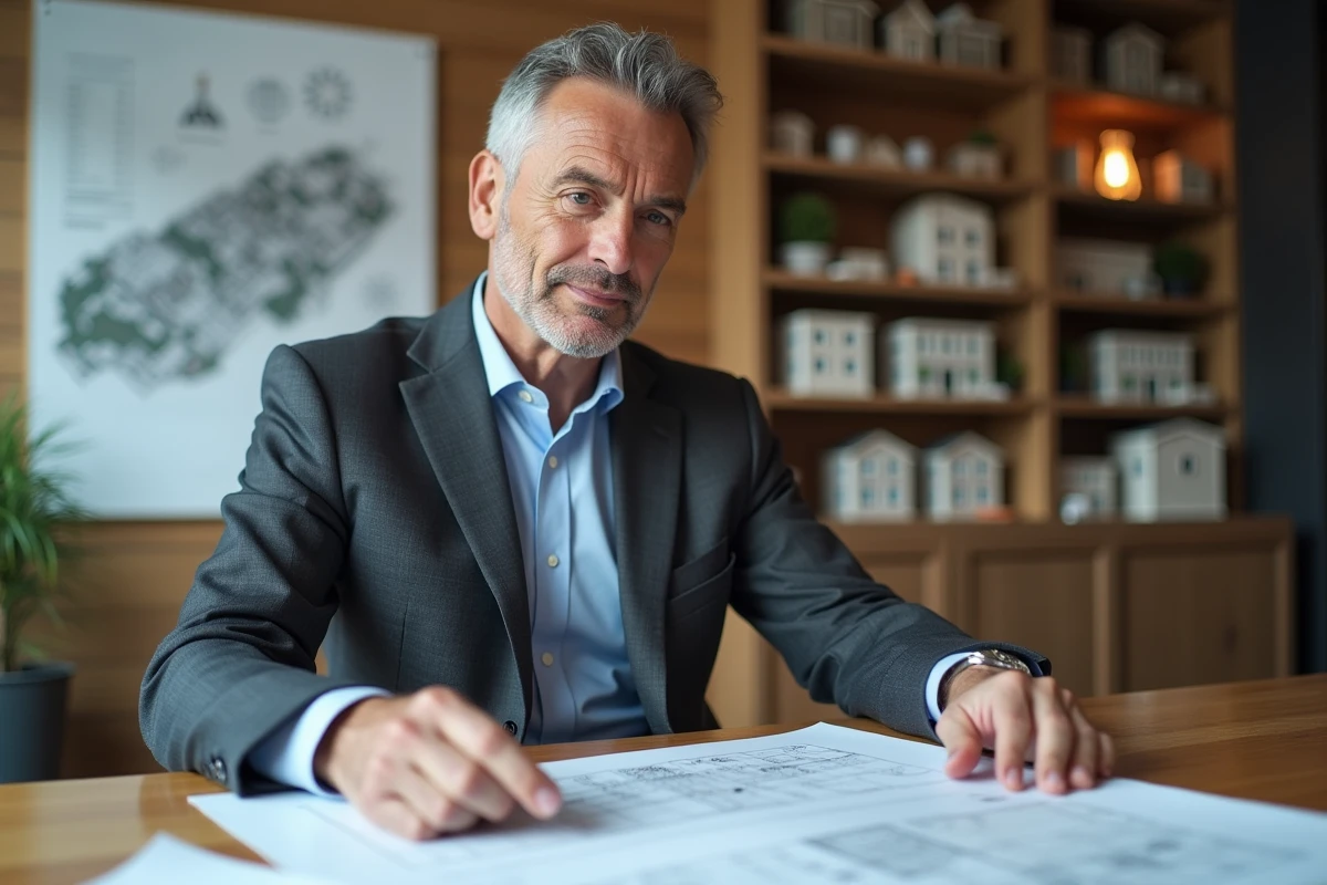 Homme d expertise en architecture examine des plans