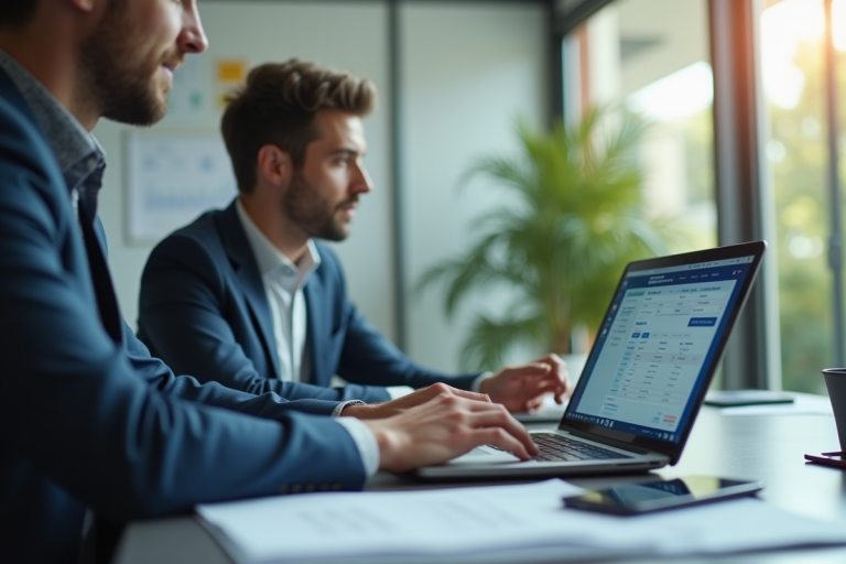 Homme professionnel utilisant une banque digitale au bureau