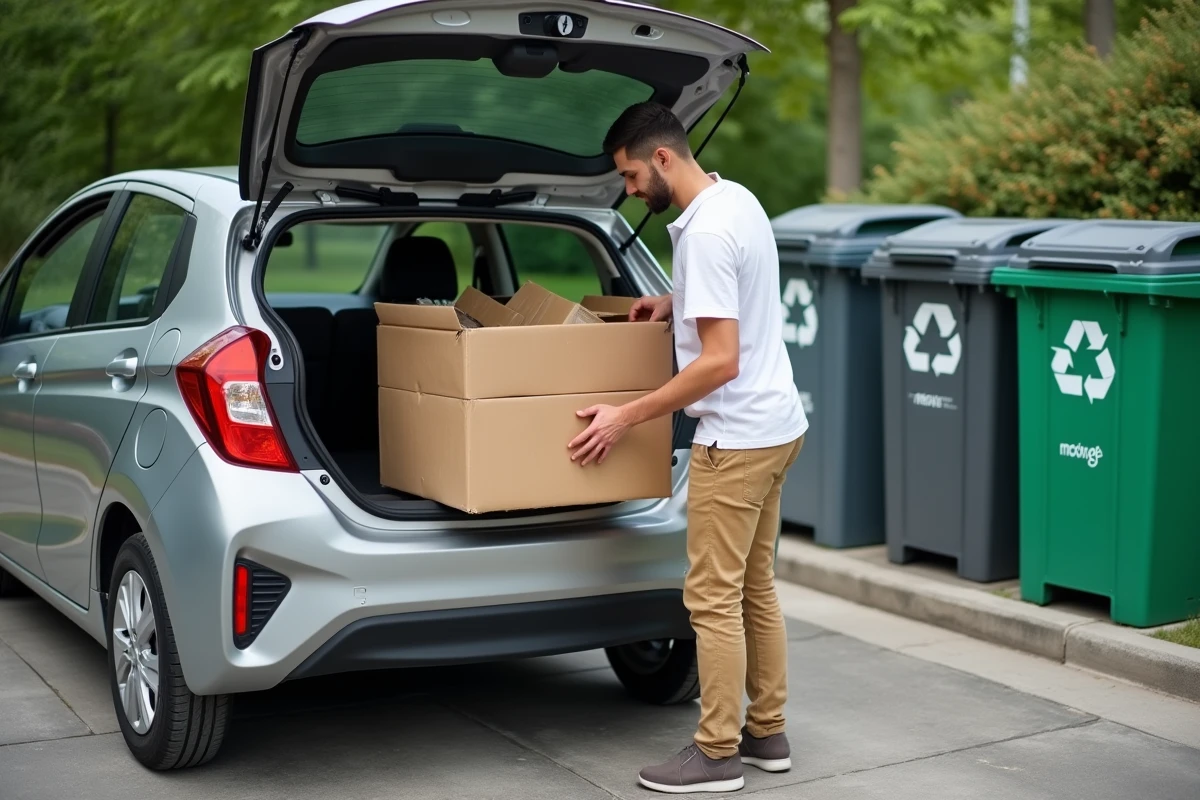 Jeune homme chargeant des cartons dans une voiture