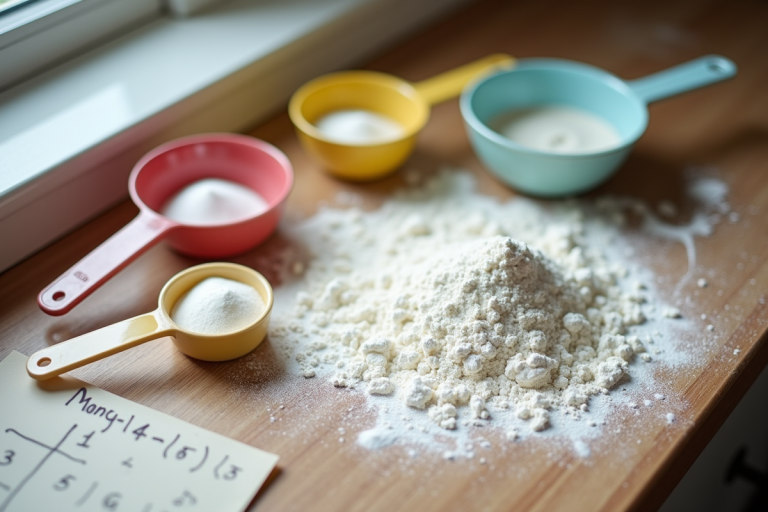 Plan de cuisine avec tasses et notes de conversion